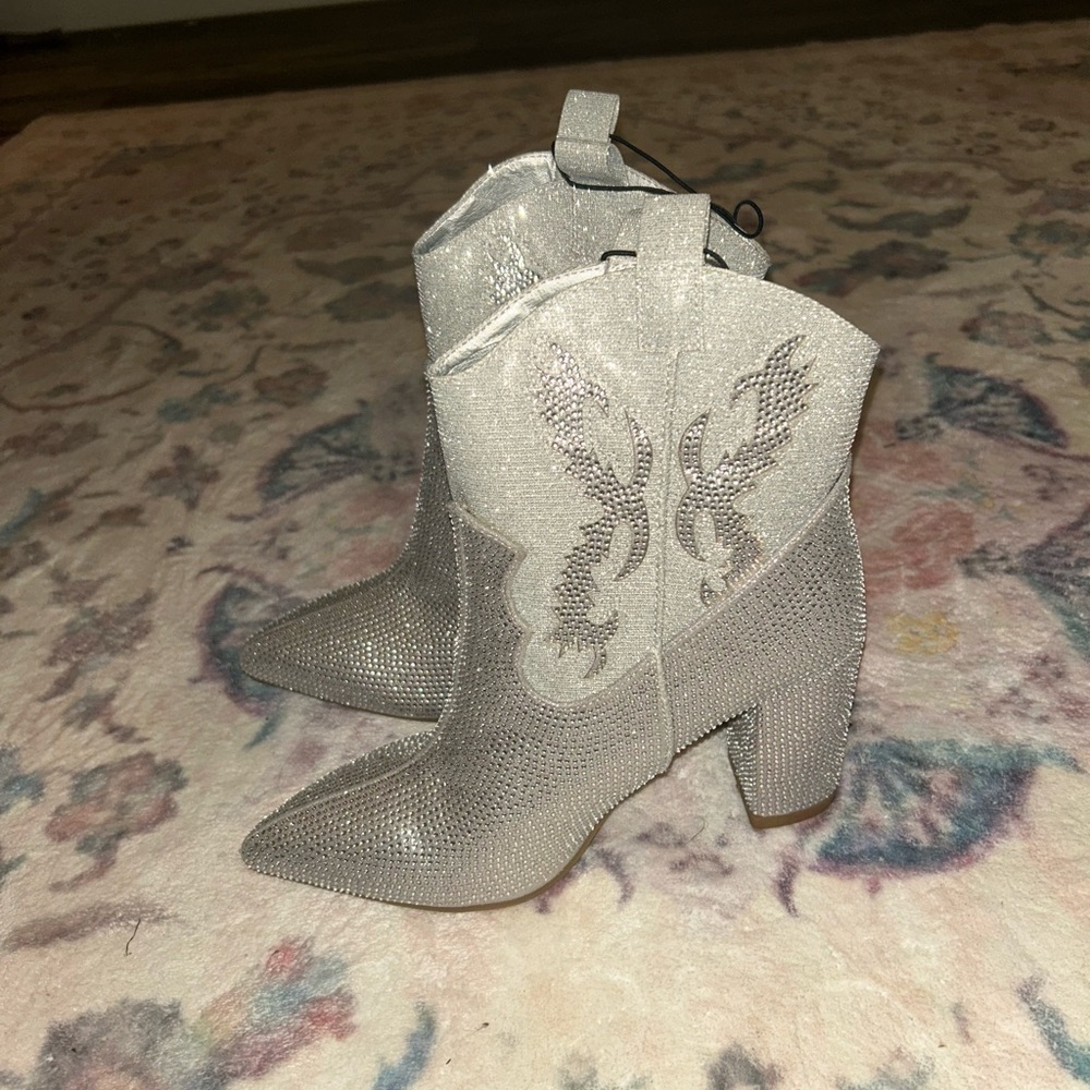 Silver Western Ankle Boots